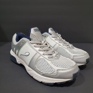 Gravity Defyer Mens Walking Shoes Size 7.5 Silver White Running Athletic Low Top